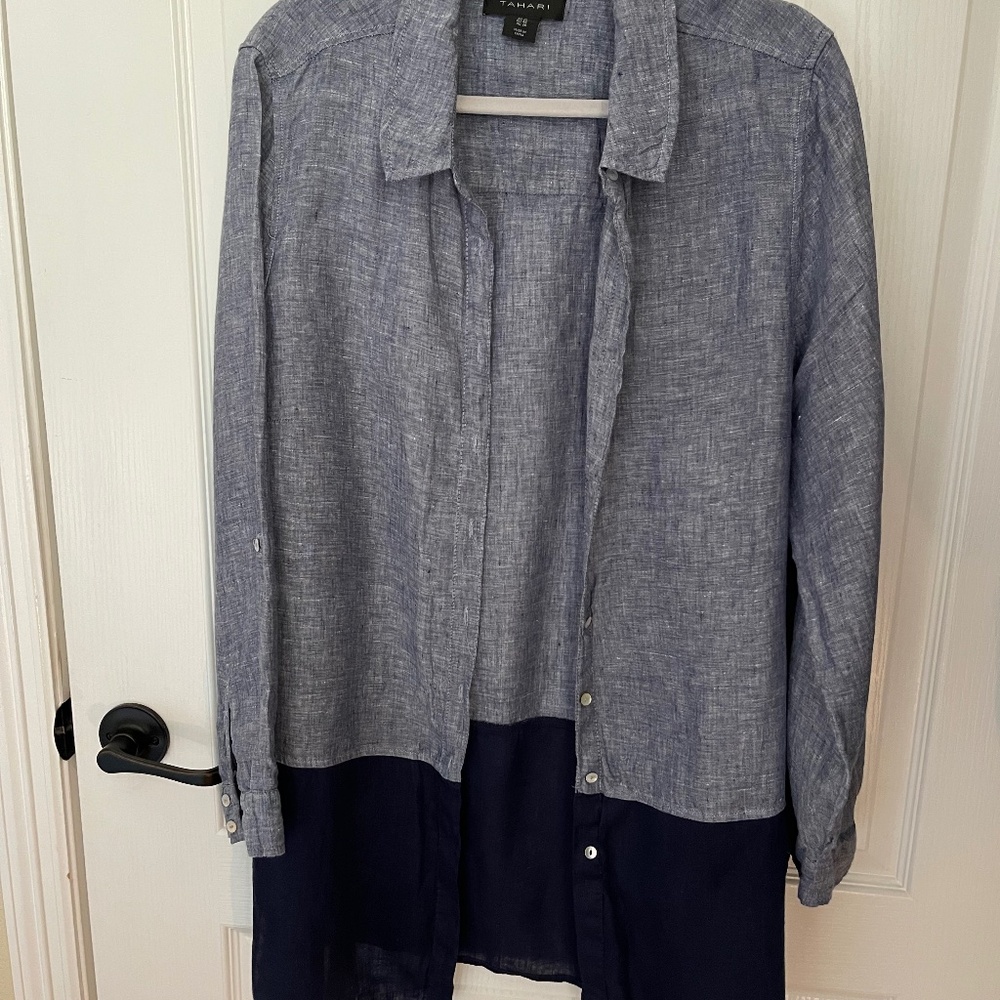Plus Sz 1X Linen Blue Denim Color W/Navy longer summer Jacket casual or Career